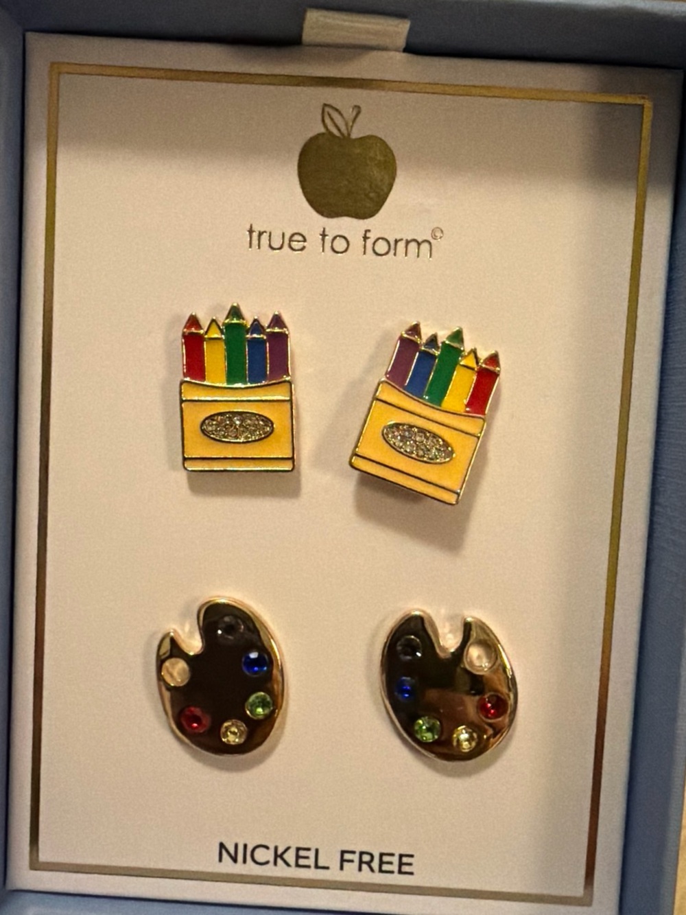 True to Form Multicolor Crayon Box & Artist Palette Stud Earring Set - Gold